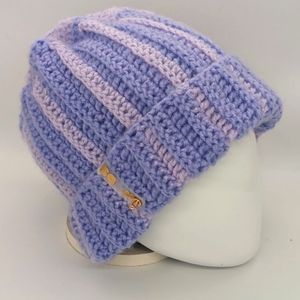 NODS "FUSION TWO-SHADE LILAC" HANDMADE CROTCHET MOHAIR AND DAZZLE BEANIE
